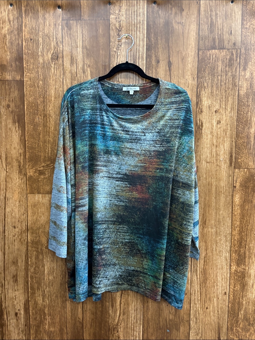 Jess & Jane Women's Multicolor Abstract Draped Long Sleeve Top